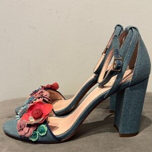 Floral Denim Heeled Sandals